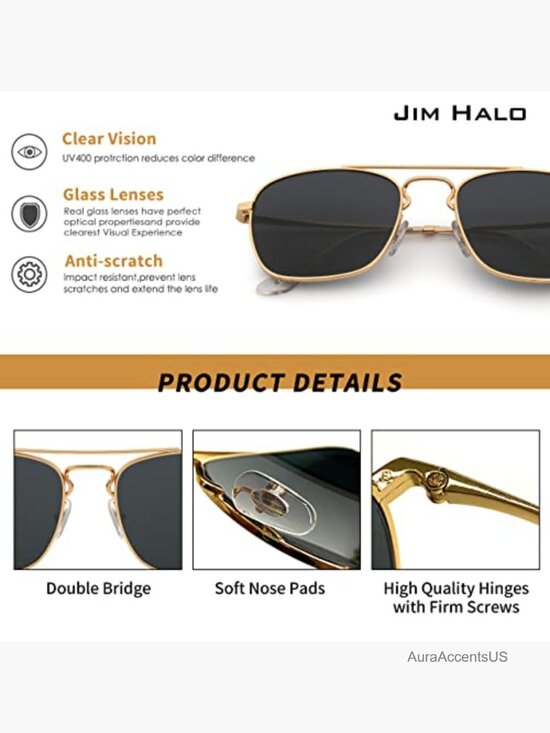 Retro Square Aviator Sunglasses Glass Lens Flat Metal Unisex main image 6